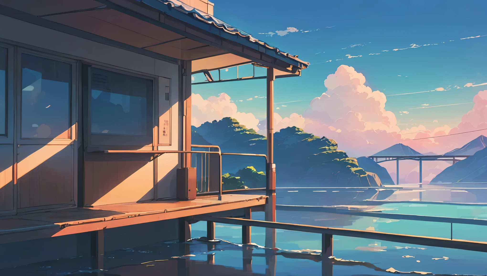 Aesthetic anime style lofi hiphop chill illustration, ((makoto shinkai)), makoto shinkai&#3 background anime full hd, conceptual artwork, tumblr, magical realism, cute anime