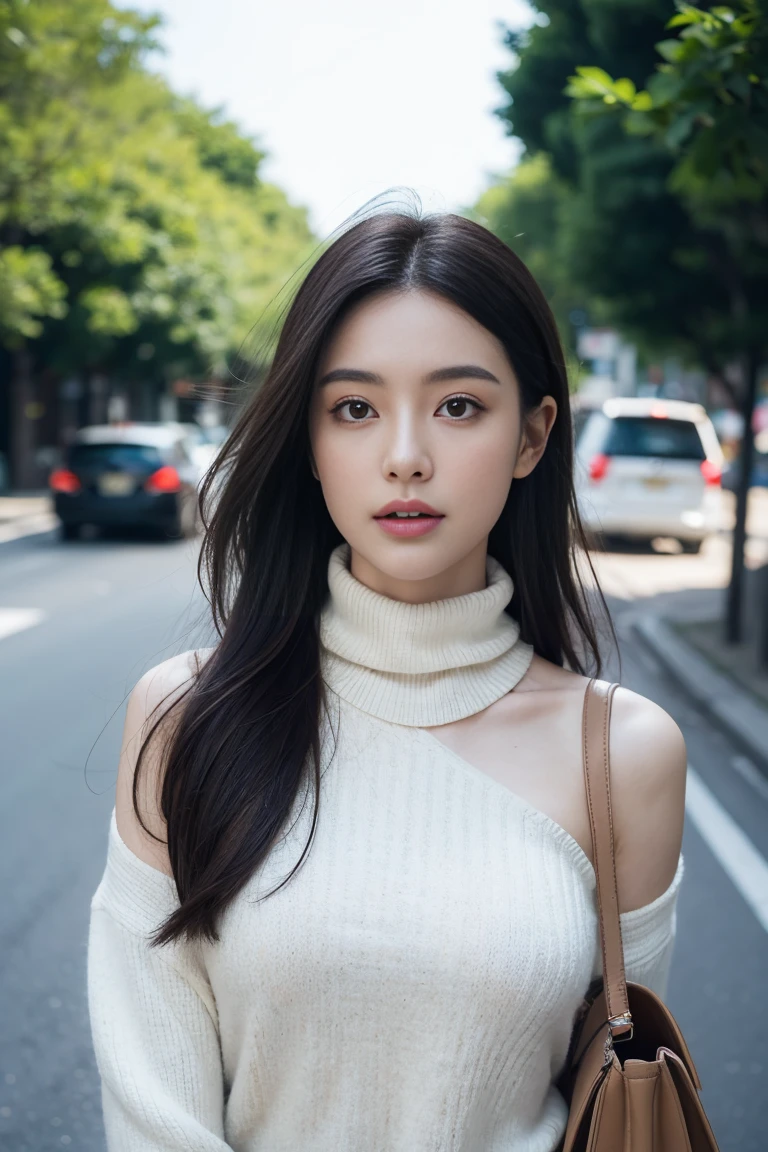 (Colossal tits、Turtleneck knitwear、Shoulder bag)、(top-quality,​masterpiece:1.3,超A high resolution,),(ultra-detailliert,Caustics),(Photorealsitic:1.4,RAW shooting,)Ultra-realistic capture,A highly detailed,high-definition16Kfor human skin、 Skin texture is natural、、The skin looks healthy with an even tone、 Use natural light and color,One Woman,japanes,,kawaii,A dark-haired,Middle hair,(depth of fields、chromatic abberation、、Wide range of lighting、Natural Shading、)、(Hair swaying in the wind:1.2)、Streets of Tokyo
