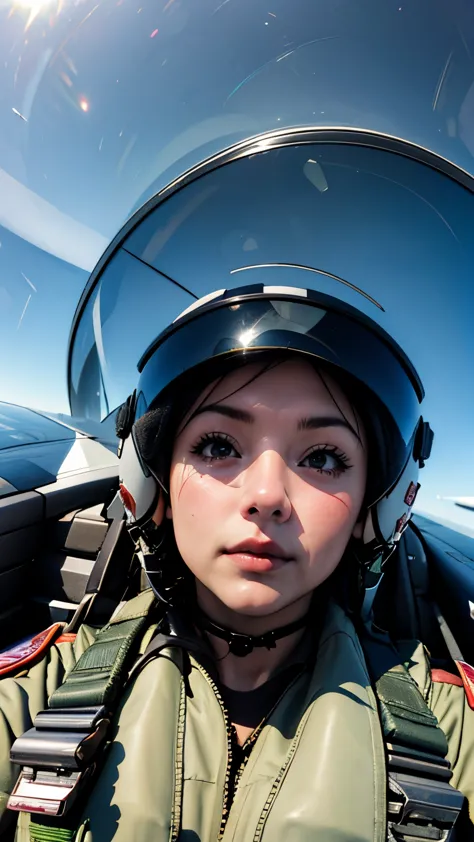 yomama_fighter_jet_pilot_selfie_v2、22 years old、woman、pilotスーツ、thumbs up