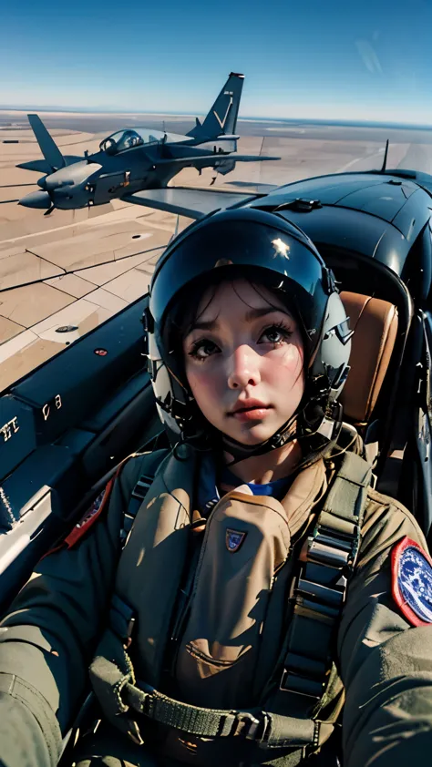 urop、yomama_fighter_jet_pilot_selfie_v2、22 years old、woman、pilotスーツ、salute