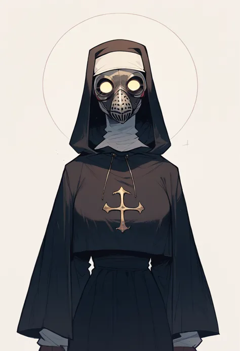 Plague doctor, 1 girl, standing alone, hooded cloak, mask, mitts, with no face, Plague doctor mask, Cao Cao,huge boobies(nun clo...