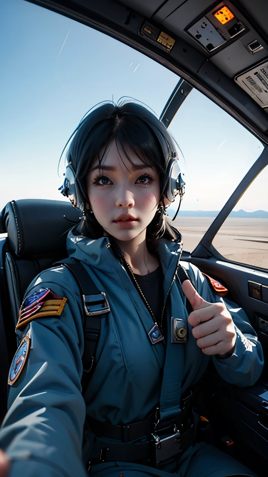 Urop、Yomama_Fighter_jet_pilot_Selfie_v2、22 years old、woman、pilotスーツ、Thumbs up