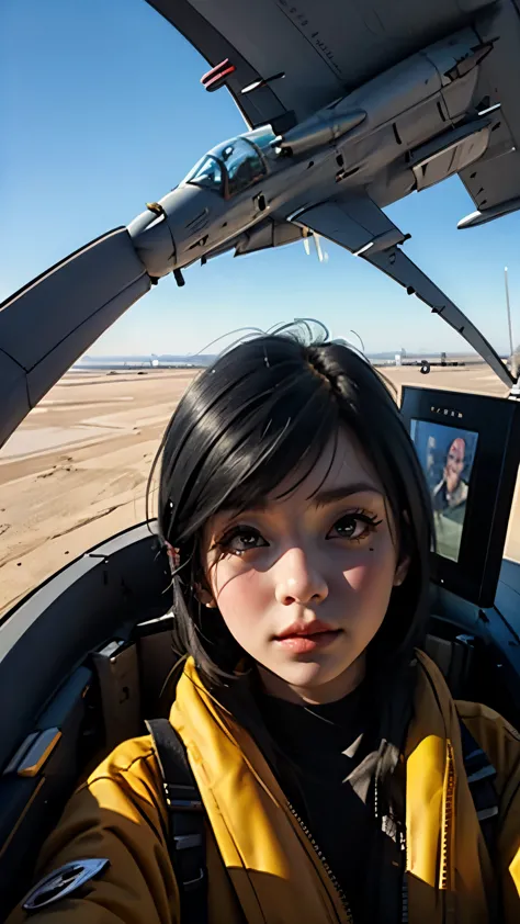 urop、yomama_fighter_jet_pilot_selfie_v2、22 years old、woman、pilotスーツ、salute