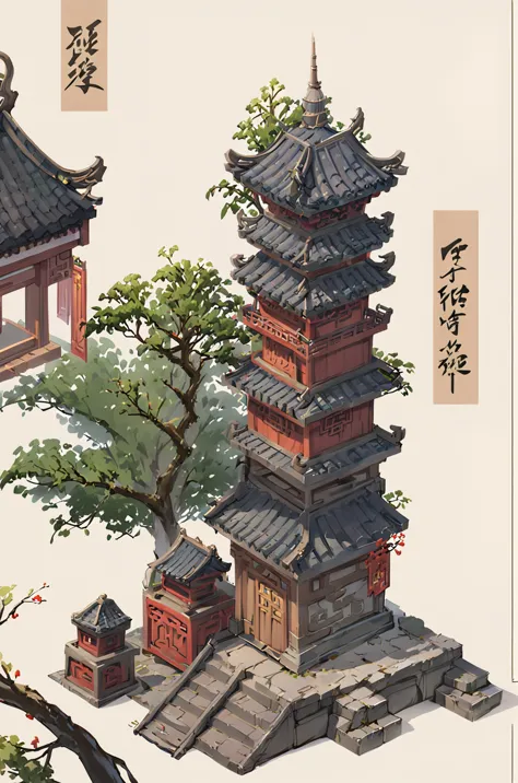 tower，chinese architecture，temple，高tower，nine floors，temple，stone material，wood material