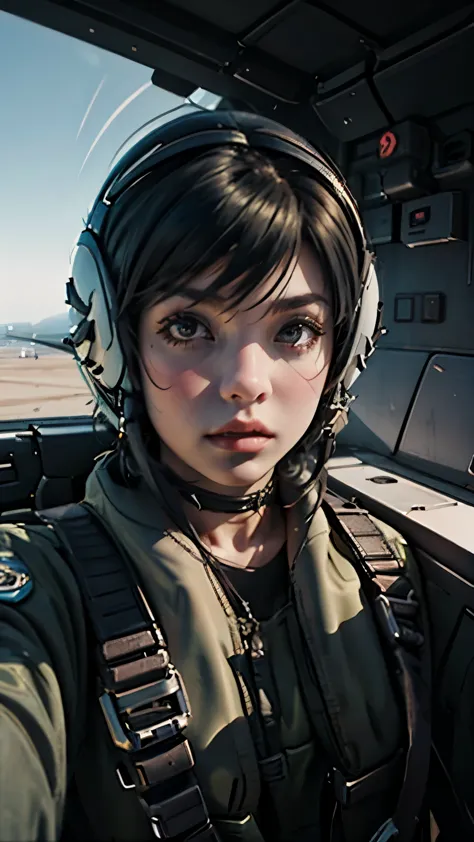 urop、yomama_fighter_jet_pilot_selfie_v2、22 years old、woman、pilotスーツ、ジオンpilot