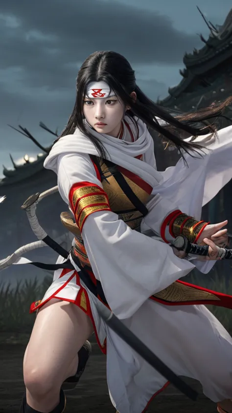 "create a highly realistic image of a female warrior resembling kyoukai from the manga series kingdom. she should have a slender...