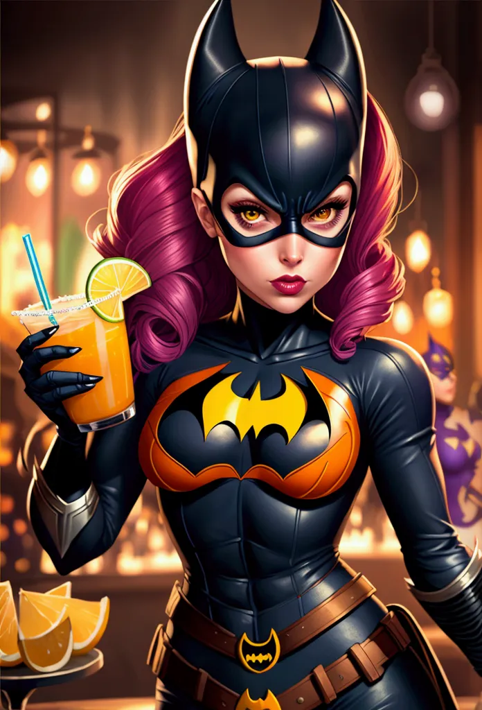 Batgirl drinking a margarita