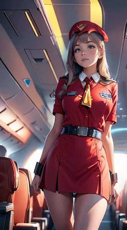 Ariana Grande Stewardess in Sexy Short Yellow Stewardess Dress, sexy flight attendant costume, ( inside a Boeing plane ) ((perfe...