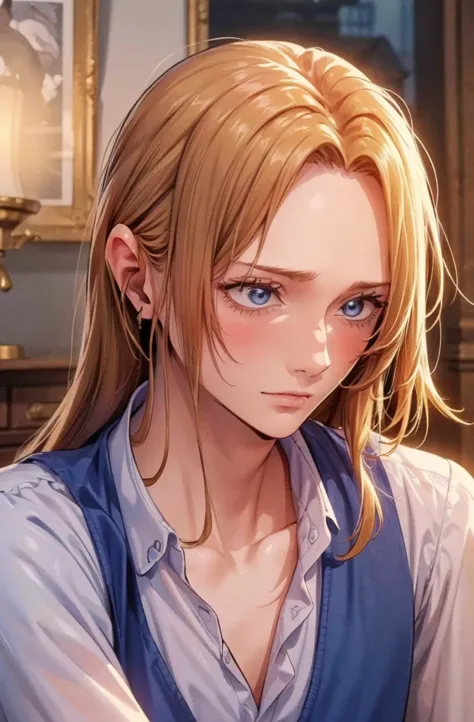 (masterpiece, absurdres, highres, ultra detailed), 1man, wavy blonde hair, adult, blue eyes, ponytail, male focus,handsome face,...
