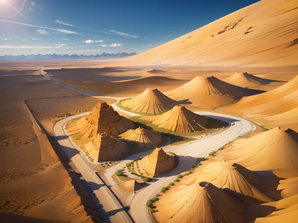 (desert  :1.2),road ,(รถกระบะวิ่งบนroad:1.2)  landscape:1.5