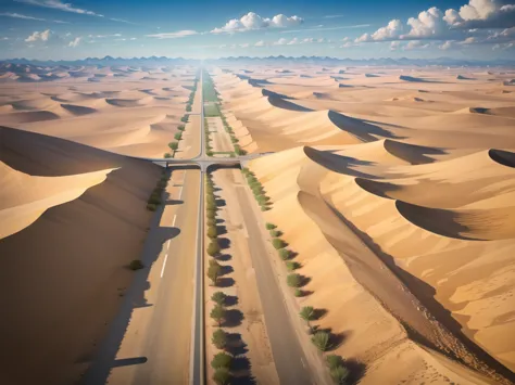 (desert  :1.2),road ,(รถกระบะวิ่งบนroad:1.2)  landscape:1.5