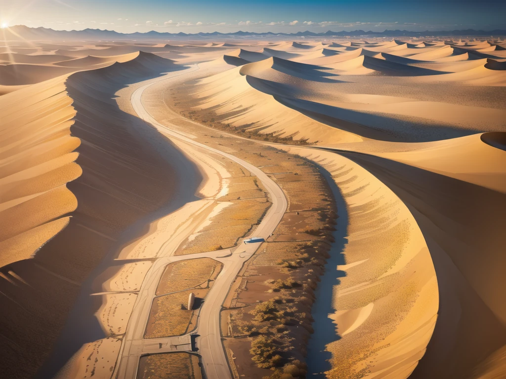 (desert  :1.2),road ,(รถกระบะวิ่งบนroad:1.2),  landscape:1.5