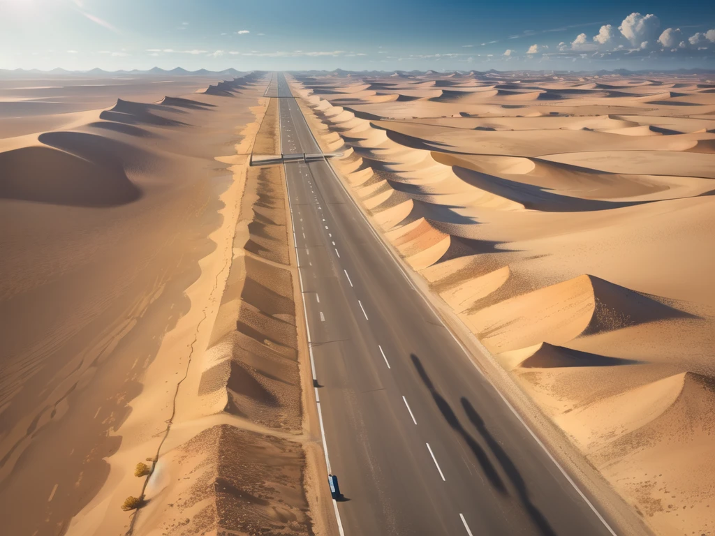 (desert  :1.2),road ,(รถกระบะวิ่งบนroad:1.2),  landscape:1.5