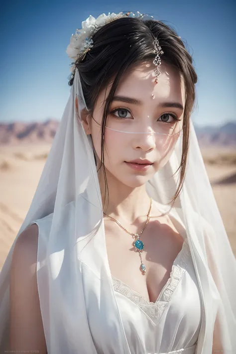 1 beautiful woman，desert princess（（（the eyes are very delicate）））（（（hair accessories）））（（（veil（24））））（（（veil））），necklace，wearing...