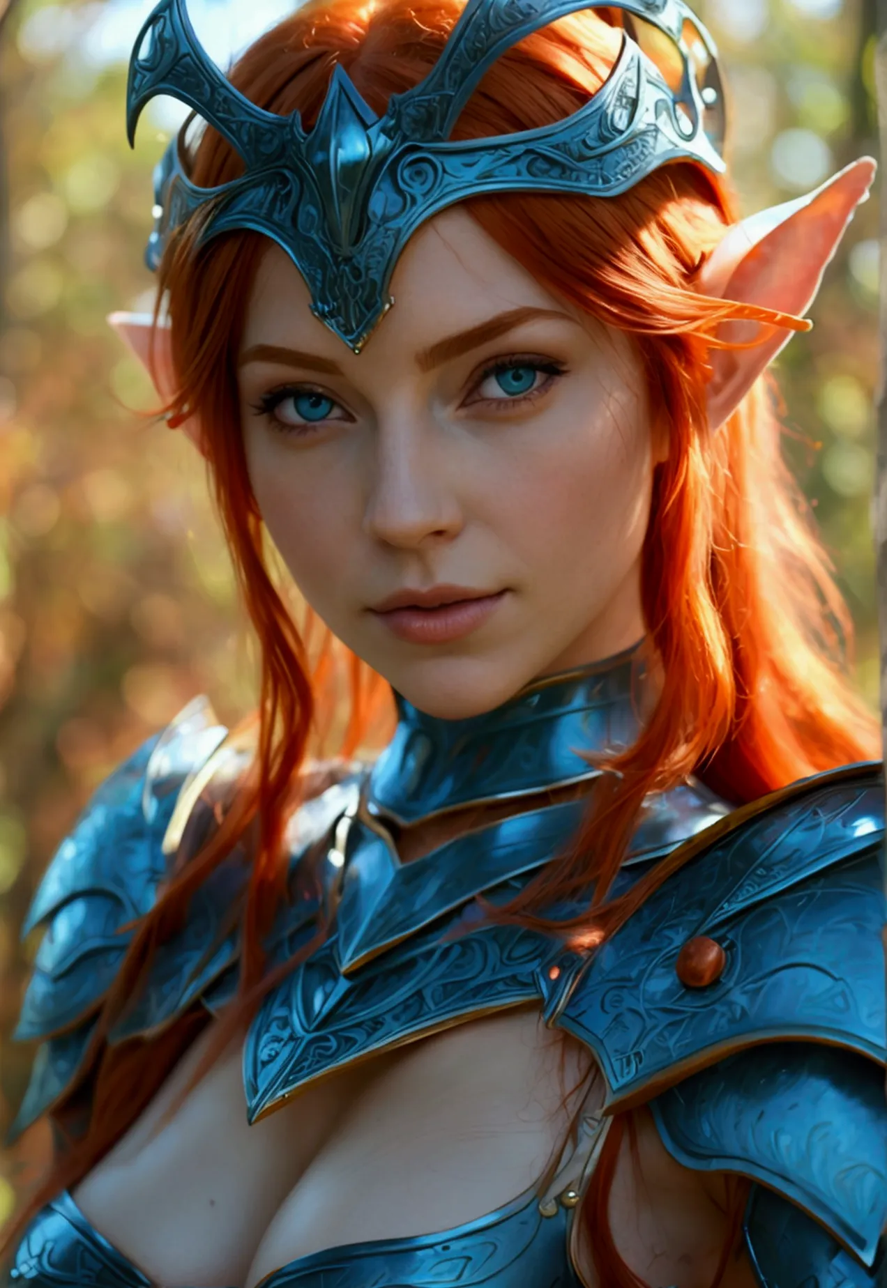 ​masterpiece, a beautiful elf, (delicate transparent armor), (medium breasts), beautiful facefucking face, (perfect body), (red ...