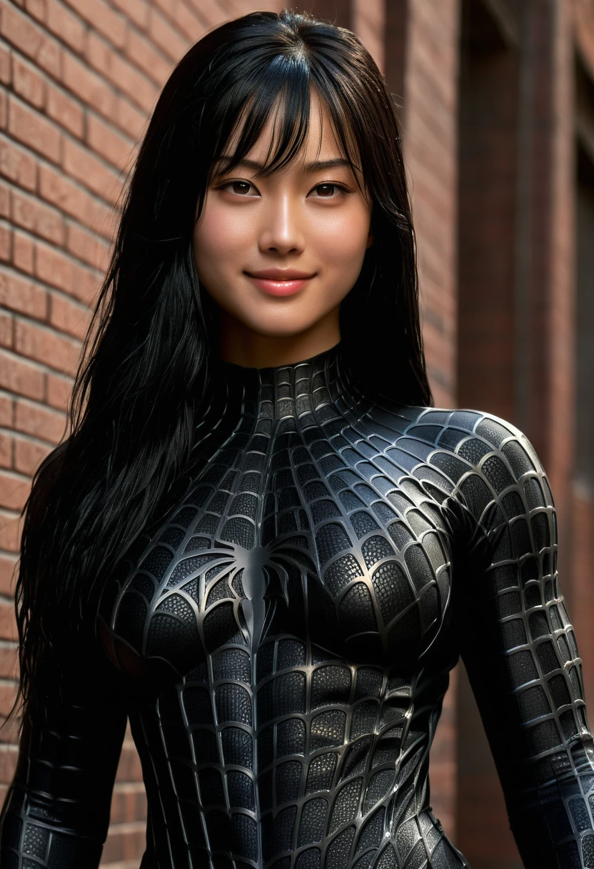 score_9, score_8_up, score_7_up, best quality, realistic, masterpiece, beautiful detail, hyperrealistic, (1girl, woman body, smile, black hair), big breasts:1, amazing detailed full body portrait of a beautiful japanese girl, defined muscle girl, wearing a realistic and highly detailed black raimi spider-man suit, ((huge muscular girl)), professional model wears ultra - detailed black raimi spider - man suit, ultra - detailed and grained black raimi spiderman suit, suit covered entire body and hand, black spiderman gloves, wet, (romantic scene), (full body), (dirty skin), close up, octane render, highly detailed, volumetric, dramatic lighting, (highest quality:1.1), (HDR:1.3), (top quality, best quality), realistic, high definition,
