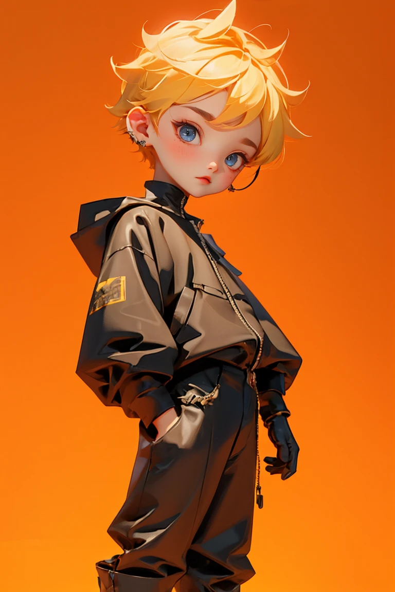 Blind Box,Simple Background, One boy, Spiky short hair,Blonde Hair Color,Black rubber gloves