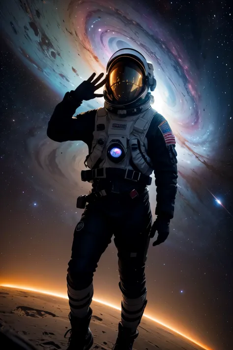 * Subject: An Extraterrestrial Astronaut Floating in Space
* Details:
  * The astronaut, an enchanting figure with a vibrant, vo...