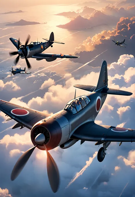 (((masterpiece, top quality, high quality))), ((8K wallpaper unified with high definition CG)), A6M2 Seaplane Fighter, A6M2-N, J...