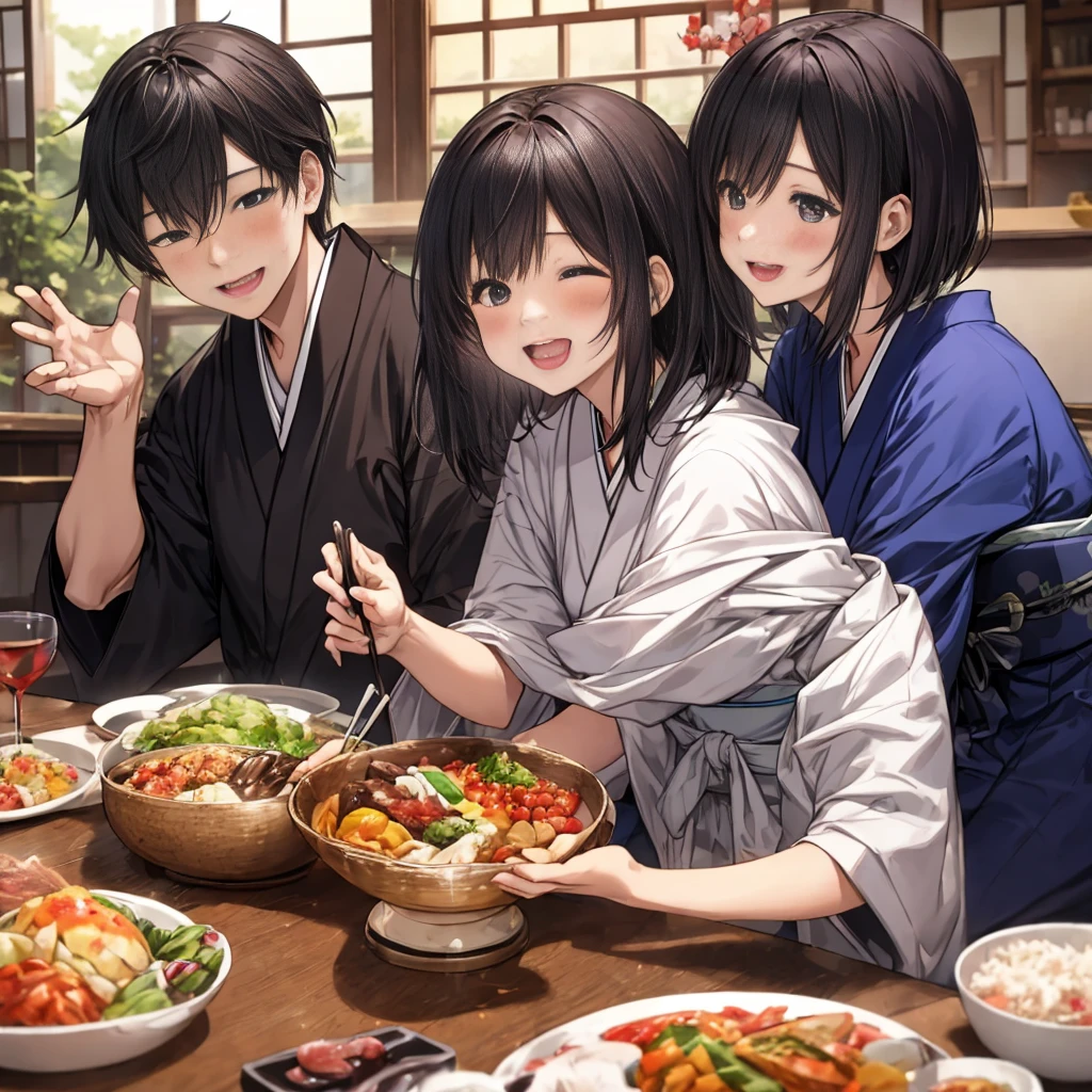 Um jantar de família feliz no Japão