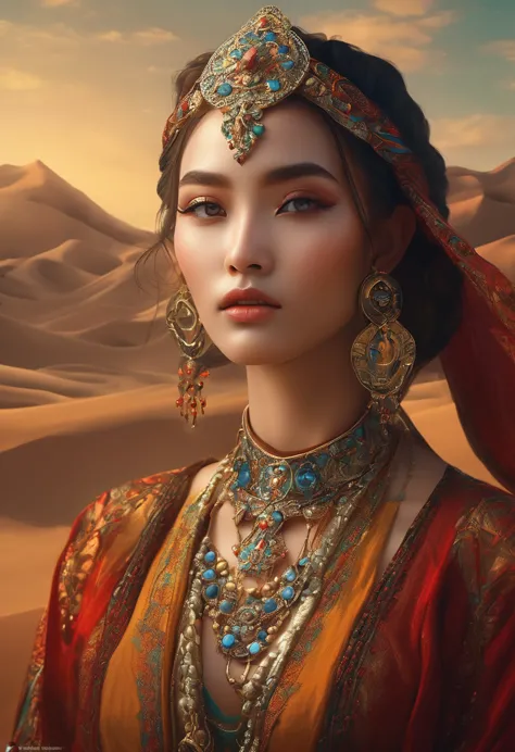 the princess of the desert tribe, desert style,(masterpiece, best quality:1.2), elegant girl, striking pose, exquisite detailed ...