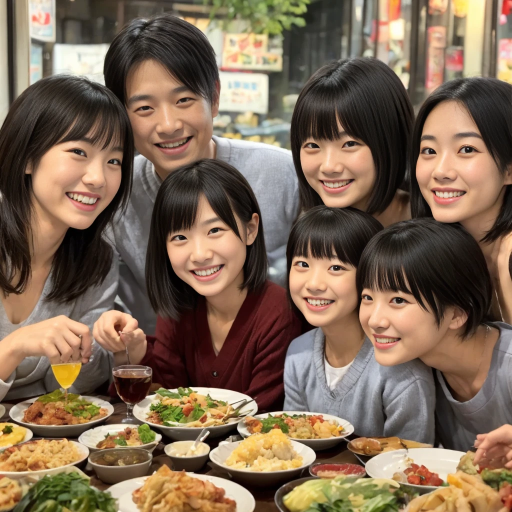 Ein fröhliches Familienessen in Japan