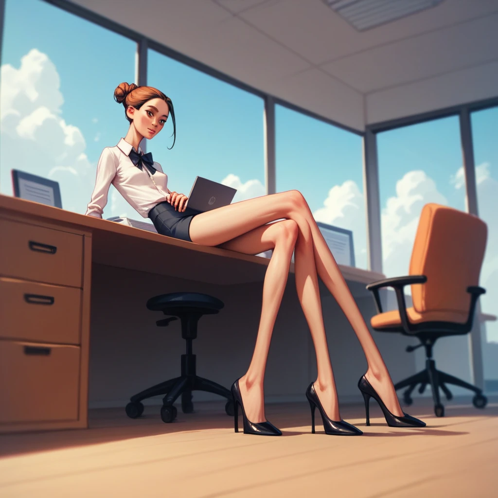 flying in the sky Skinny Skinny Goddess. anorexia. Thin very very skinny thin legs, unrealistically long legs  with heels. sits in the office. Highest quality