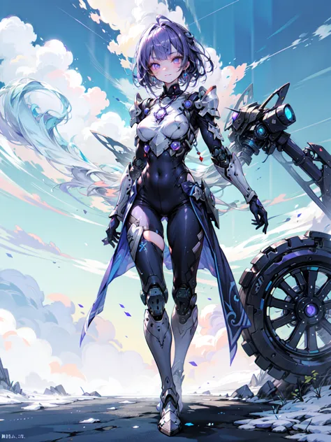 cute adult girl standing ,girl focus, [full body 鎧], organic armor cyborg、machinery armor、((blue sky、cloud background)),  poker ...