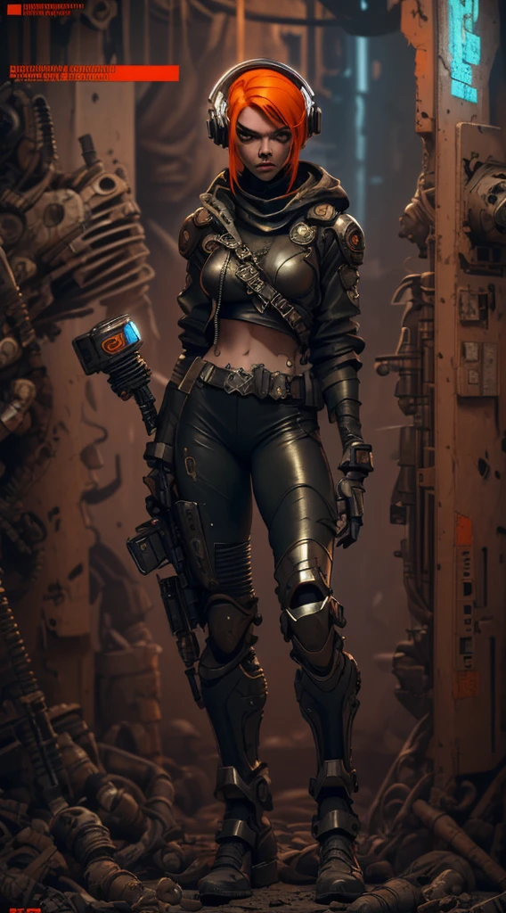 (((mulher))), (((melhor qualidade))), (((obra prima))), (((adulto))), A highly detailed and realistic skull girl,( Anya. Taylor Joy) cyberpunk character, mad max furiosa, one hand robot, cyborg arm, orange hair, dramatic metal heavy rock theme, best quality, 8k, hyperrealistic, photorealistic, extreme detailed painting, studio lighting, vivid colors, dark moody atmosphere, cinematic, dramatic pose, intricate mechanical details, glowing energy effects, intense gritty textures, seamless integration of organic and inorganic elements. Wearing the used clothes of a wastelander. Background: An apocalyptic wasteland. Dusty and depressing.
