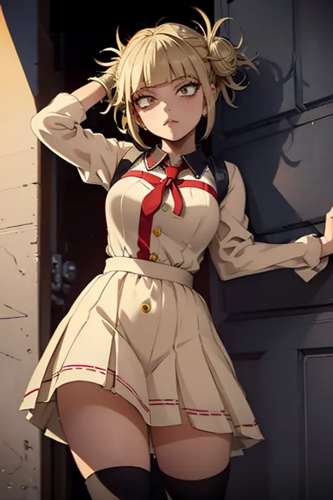 Himiko Toga, ,,(Alone),Himiko toga,(boku no hero academia),(short blonde hair with two messy pulps in her hair and yellow eyes w...