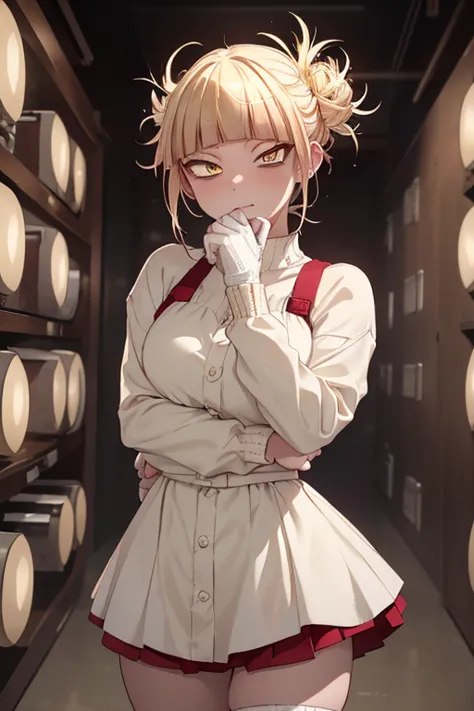Himiko Toga, ,,(Alone),Himiko toga,(boku no hero academia),(short blonde hair with two messy pulps in her hair and yellow eyes w...