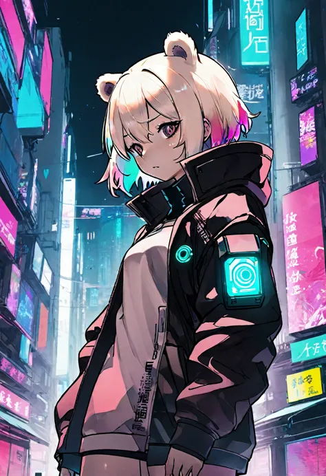 polarbear cyberpunk futuristic colorful anime