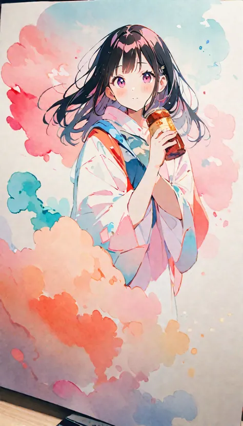 (8k, best quality, masterpiece)，watercolor (medium), 1girl, {practical, original photo, ultra-fine transparent, image, (influenc...