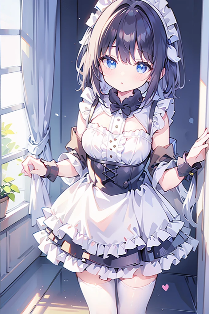 Black hair, blue eyes, bob, maid outfit, rabbit