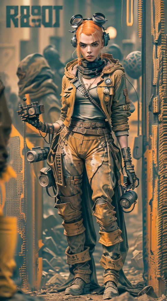 (((mulher))), (((melhor qualidade))), (((obra prima))), (((adulto))), A highly detailed and realistic skull girl,( Anya. Taylor Joy) cyberpunk character, mad max furiosa, one hand robot, cyborg arm, orange hair, dramatic metal heavy rock theme, best quality, 8k, hyperrealistic, photorealistic, extreme detailed painting, studio lighting, vivid colors, dark moody atmosphere, cinematic, dramatic pose, intricate mechanical details, glowing energy effects, intense gritty textures, seamless integration of organic and inorganic elements. Wearing the used clothes of a wastelander. Background: An apocalyptic wasteland. Dusty and depressing.
