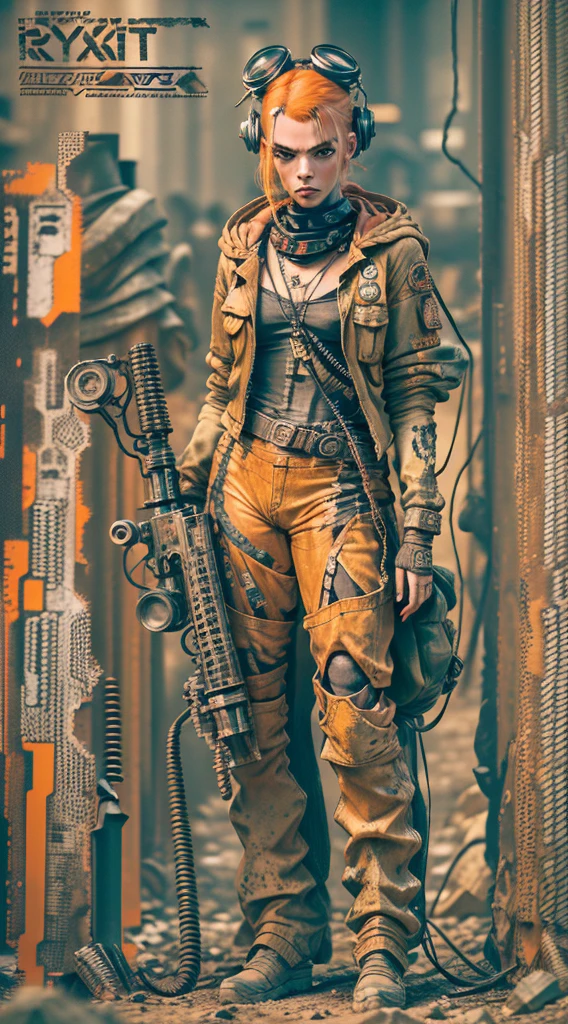 (((mulher))), (((melhor qualidade))), (((obra prima))), (((adulto))), A highly detailed and realistic skull girl,( Anya. Taylor Joy) cyberpunk character, mad max furiosa, one hand robot, cyborg arm, orange hair, dramatic metal heavy rock theme, best quality, 8k, hyperrealistic, photorealistic, extreme detailed painting, studio lighting, vivid colors, dark moody atmosphere, cinematic, dramatic pose, intricate mechanical details, glowing energy effects, intense gritty textures, seamless integration of organic and inorganic elements. Wearing the used clothes of a wastelander. Background: An apocalyptic wasteland. Dusty and depressing.
