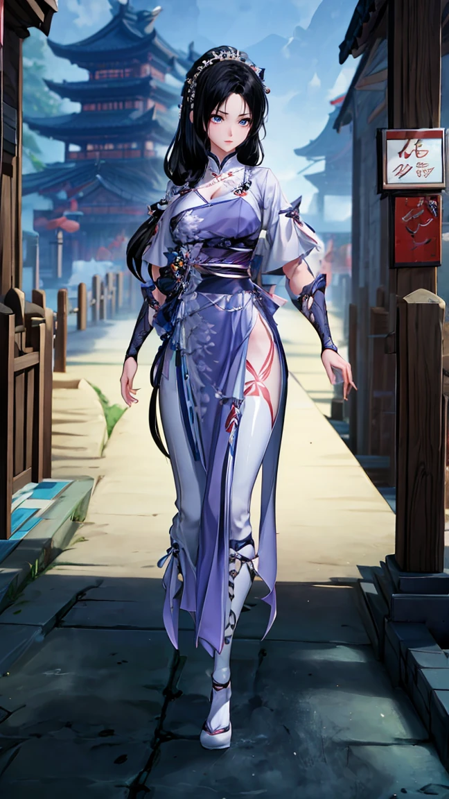 (masterpiece), best quality, expressive eyes, perfect face, HD, Benisato, kunoichi, snakes tattooed, She is a tall and matured woman with a slender curvaceous build with long legs and arms, Although a ninja herself, Benisato has the appearance of a beautiful and seductive geisha, She has porcelain skin and long dark hair tied back in a coif with a hairpin and traditional comb, Benisato is covered in serpent tattoos that come alive when she uses her powers and will usually appear naked during a battle to throw off her male victims, She wears traditional Japanese geisha robes, full body, pants, long sleeves, vest, sandals, kimono, Hongli, snakes supranatural 