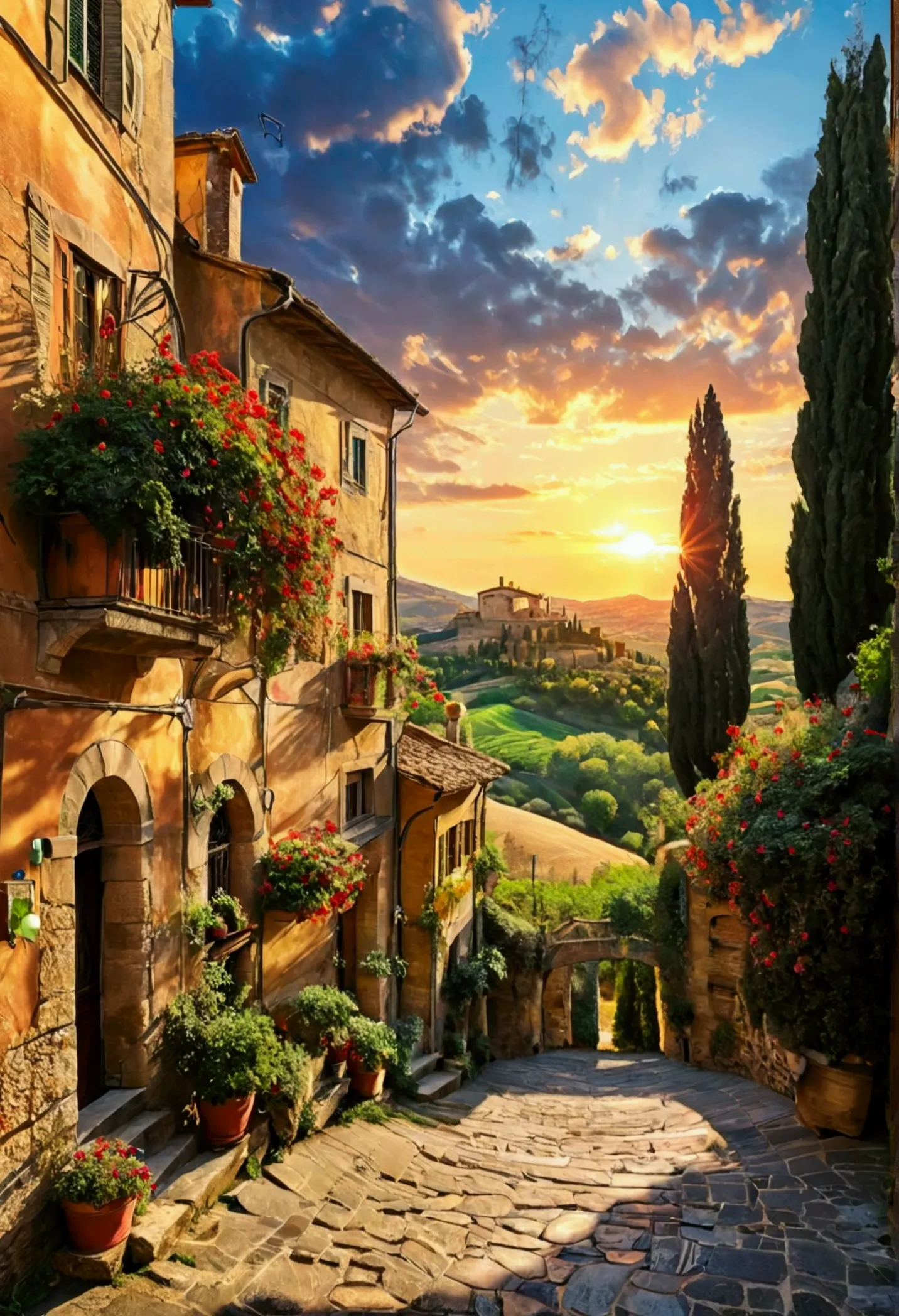 coloring book, best tourist landscape scene in tuscany, italy