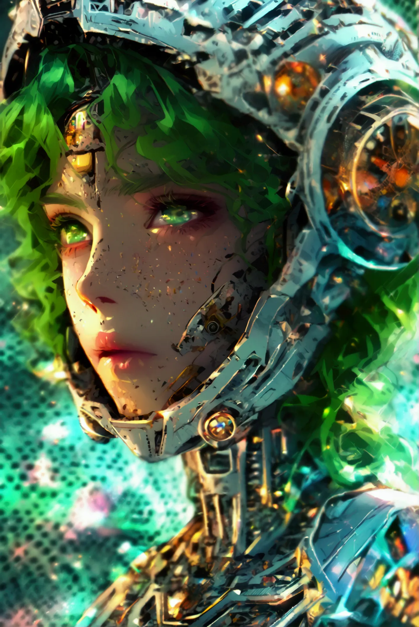 a close up of a cartoon woman with green hair, girl of the zodiac knights, portrait girl of the zodiac knights, portrait anime s...