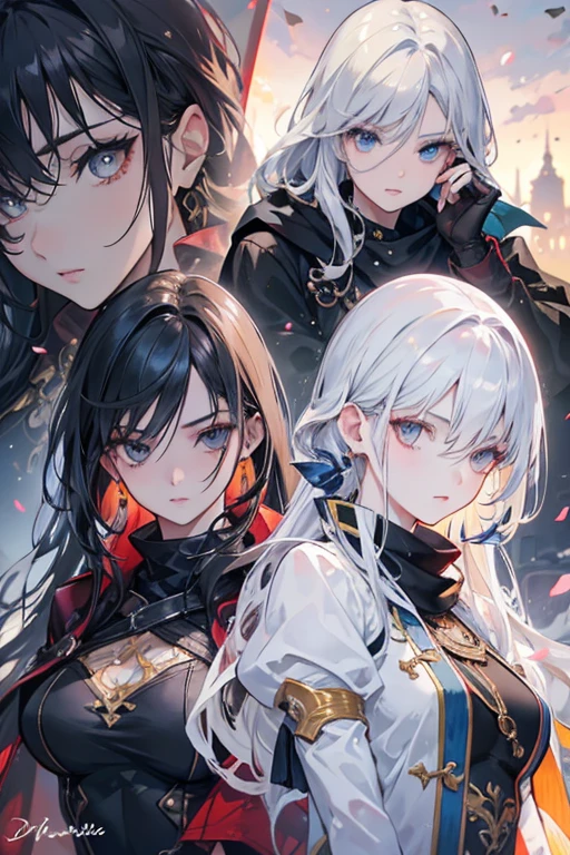 Three characters: A young man and two young women. Physical appearance: Man 1: Black hair, dark eyes, short stature. Girl 1: Silver hair and eyes. Girl 2: Yellow hair, scarf covering her eyes. Additional details: Eyes and lips: Beautiful and detailed, with special emphasis on the eyes. Eyelashes: Long and framing the eyes. Poses: Elegant and natural. Lighting: Ambient and soft. Colors: Vibrant and harmonious. Style: Fantasy art with realistic touches. Format: High-quality digital painting (best quality, 4k, 8k, high resolution, masterpiece: 1.2). Realism: Photorealistic (realistic, photorealistic, photo-realistic: 1.37). Improvements: Greater detail in the physical description: Information has been added about the girls' eye color and eyelash length. Emphasis on beauty and detail: The beauty of the characters' eyes, lips, and eyelashes has been highlighted. Natural poses: It has been specified that the poses should be natural and elegant. Vibrant color palette: It has been indicated that the colors should be vibrant and harmonious. Artistic style: The style has been defined as fantasy art with realistic touches. Format and quality: The desired format and quality for the image have been specified. Photographic realism: The realism of the image has been emphasized, with a photorealistic style.
