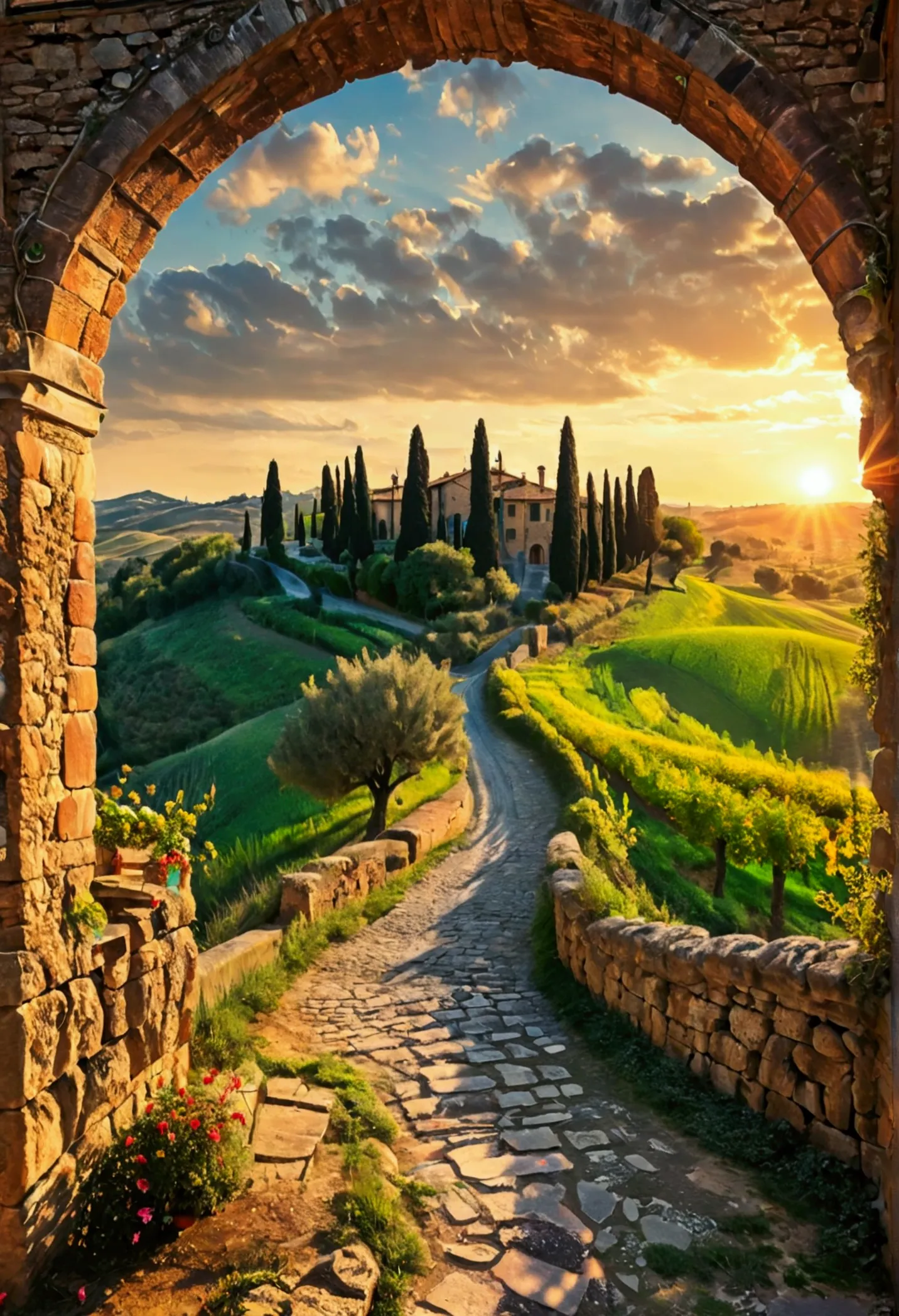 coloring book, best tourist landscape scene in tuscany, italy