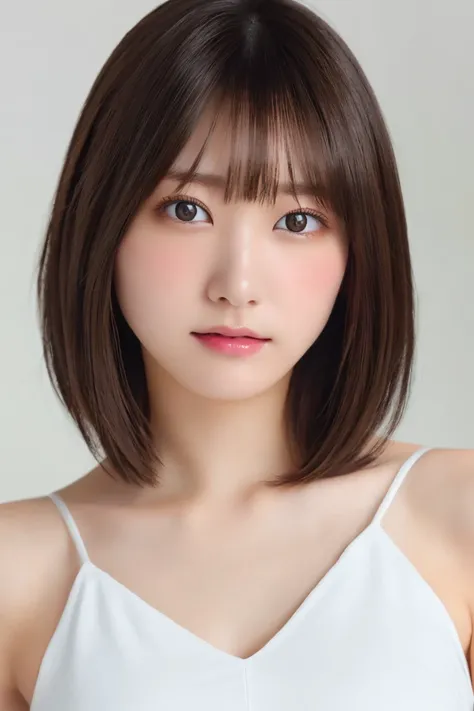 (8k.highest quality), (beautiful)、very delicate eyes、brown eyes、22-year-old female、brown hair、fine skin、semi-short hair、soft bre...