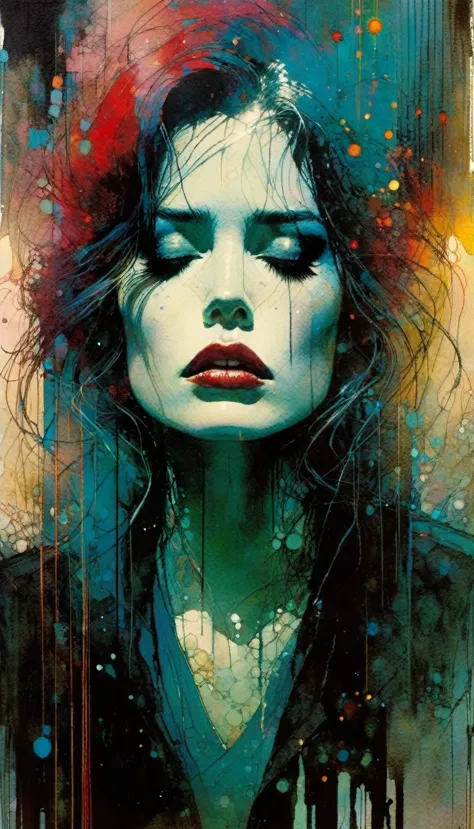 sadness  (art inspired by bill sienkiewicz, intricate details, oil painted )