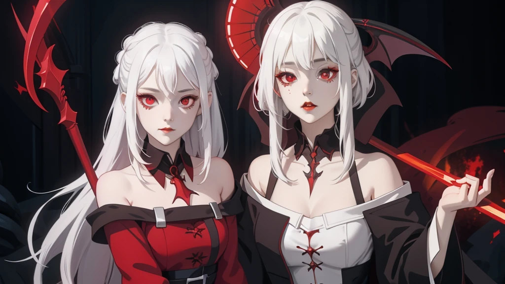 there is a woman with white hair and red eyes wearing a tiable, with glowing red eyes, artwork in the style of guweiz, luminous red eyes, with red glowing eyes, cute face. dark fantasy, gothic princess portrait, girl with white eyes, gothic fantasy art, gothic girl face, with red eyes, vampire portrait, wlop art, glowing red eyes