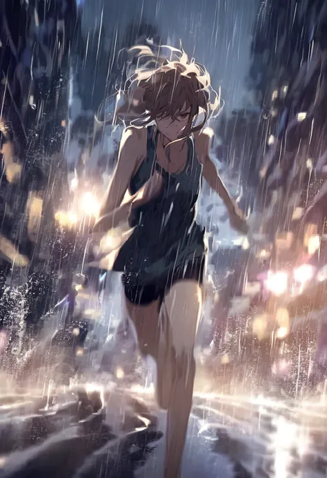 running from the rain at night