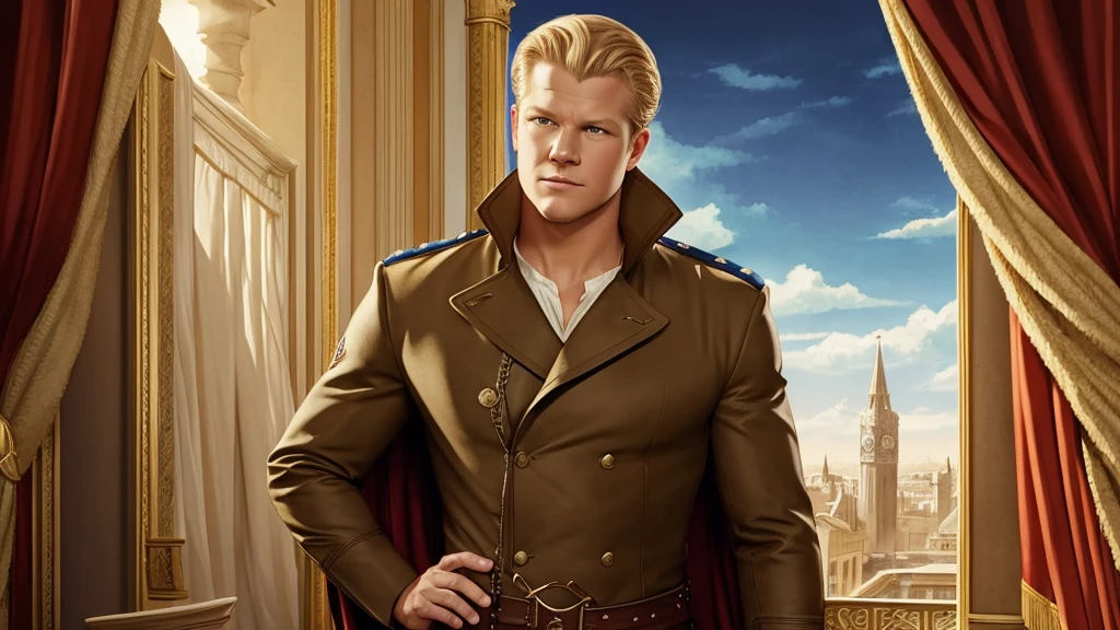 ilustração no estilo Leyendecker : Christopher Egan como Capitão David Shepherd ( série de TV "Reis "