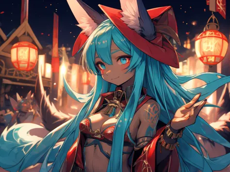 miku hatsune, high definition, kitsune ears, tribal tattoo, gorgerous girl, small breasts add_detail, magician girl add_detail