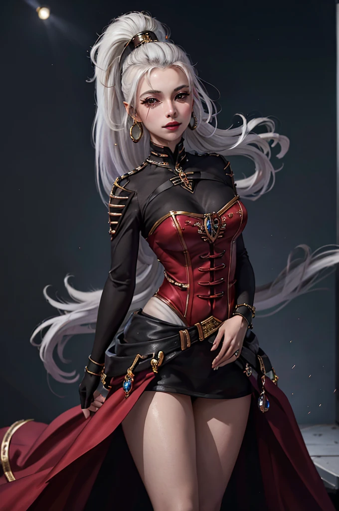 8K,highres,absurdres,masterpiece,best quality,original,extremely detailed CG,extremely detailed wallpaper,perfect lighting,1girl,blurry_background,looking_at_viewer,standing on the stage,
yvraine,long hair,jewelry,very long hair,ponytail,white hair,earrings,