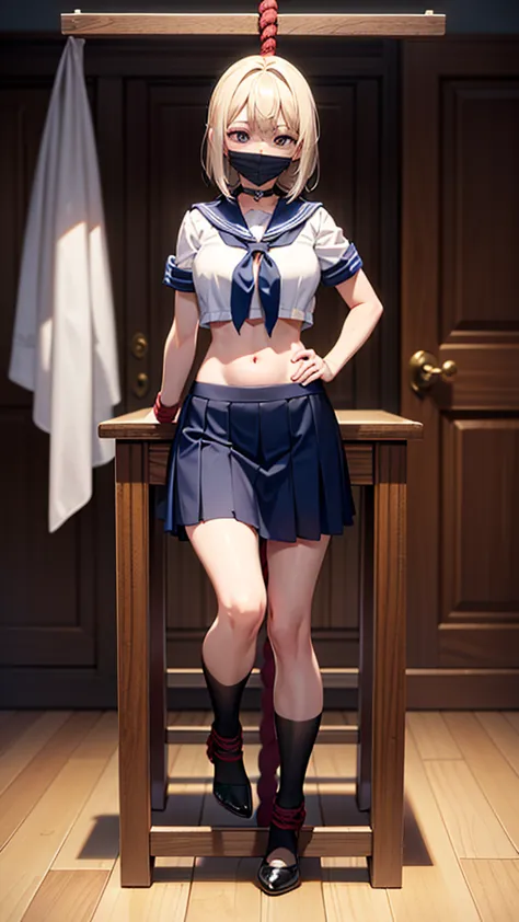 (Highly detailed CG Unity 8k), (Highest quality)，(Very detailed)，(Ultra-high resolution), 1 female, white cloth gag, uniform, Sa...