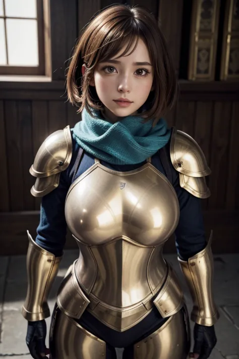 Masterpiece, absurdities, good detail, HDR,highly detailed armor with gold plating, shiny armor, photorealistic,PLD_armor, a fem...